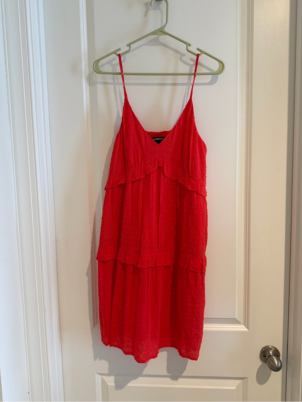 Express Red Tiered Spaghetti-Strap Mini Dress